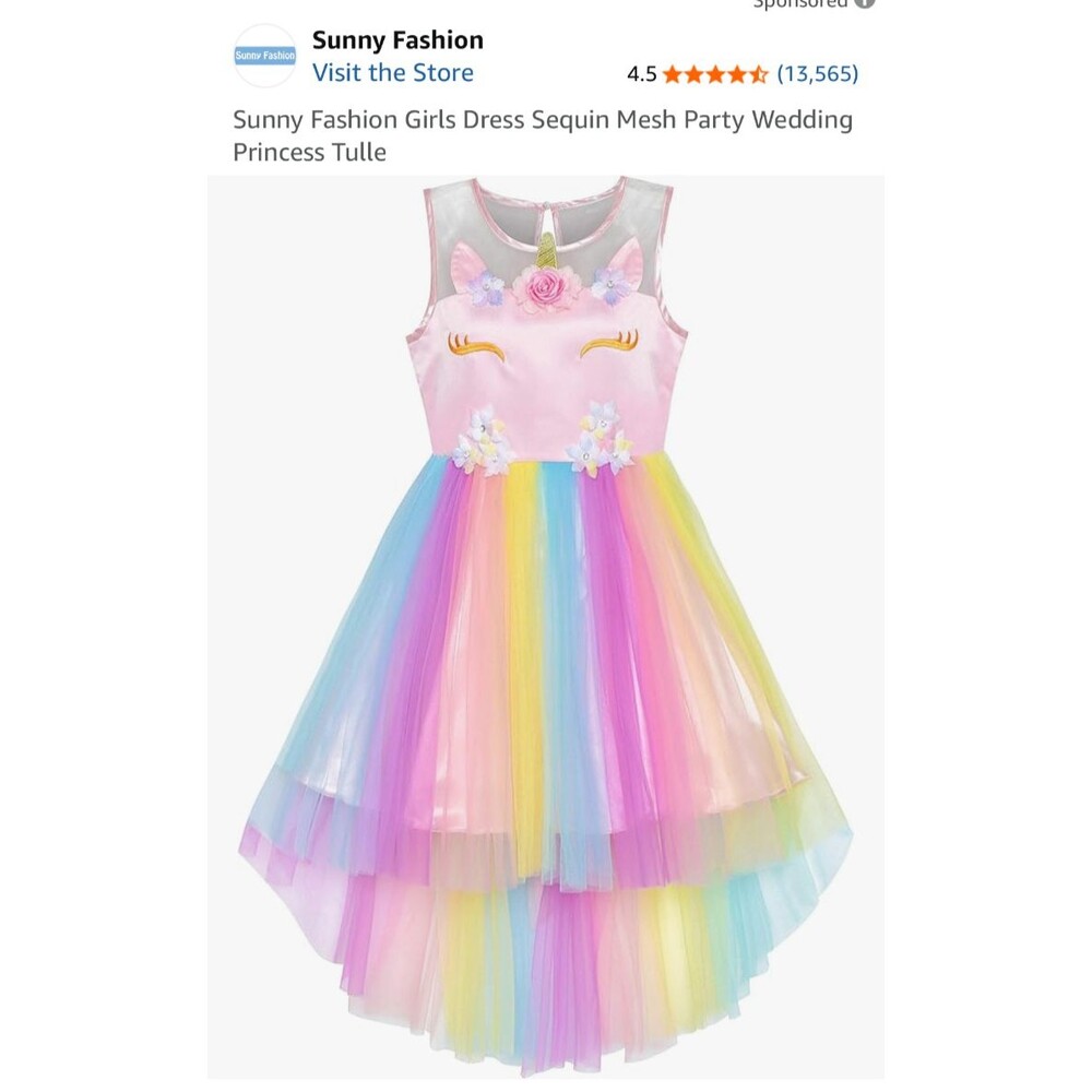 Sunny Fashion Girls Dress Unicorn Rainbow Tulle Pageant Princess Party -Size 5 T - Picture 6 of 16